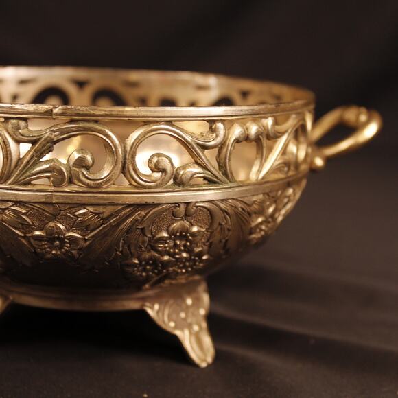 Vintage Footed Candy Bowl With Lid, Holiday Imports, Flower and Scroll - Picture 6 of 8